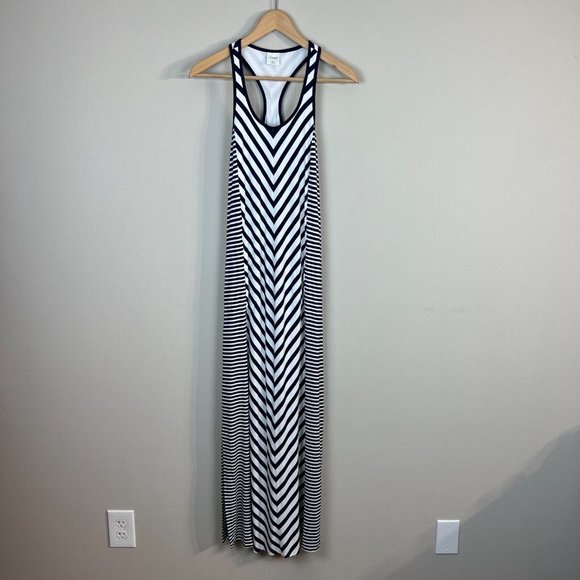 Soma Maxi Dress Women XS Navy Blue White Stripes Racerback Side Slits Sleeveless - Picture 1 of 9